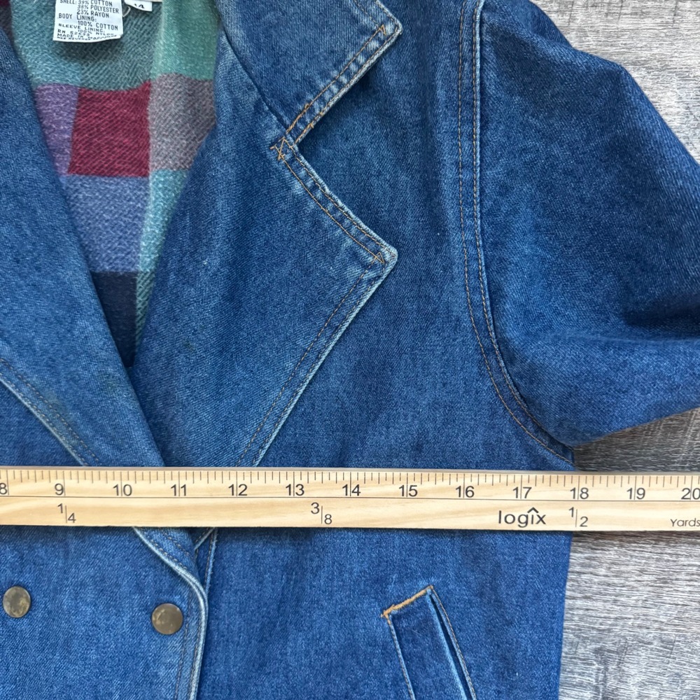 Sergio Valente Vintage‎ Denim Jacket Small Blue Plaid Lined Double Breasted 80's - Picture 5 of 6